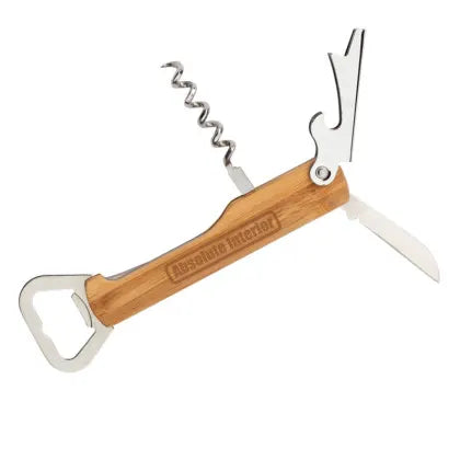 Customized Pinot Bamboo Corkscrew Wine Bottle Opener Multi-Tool